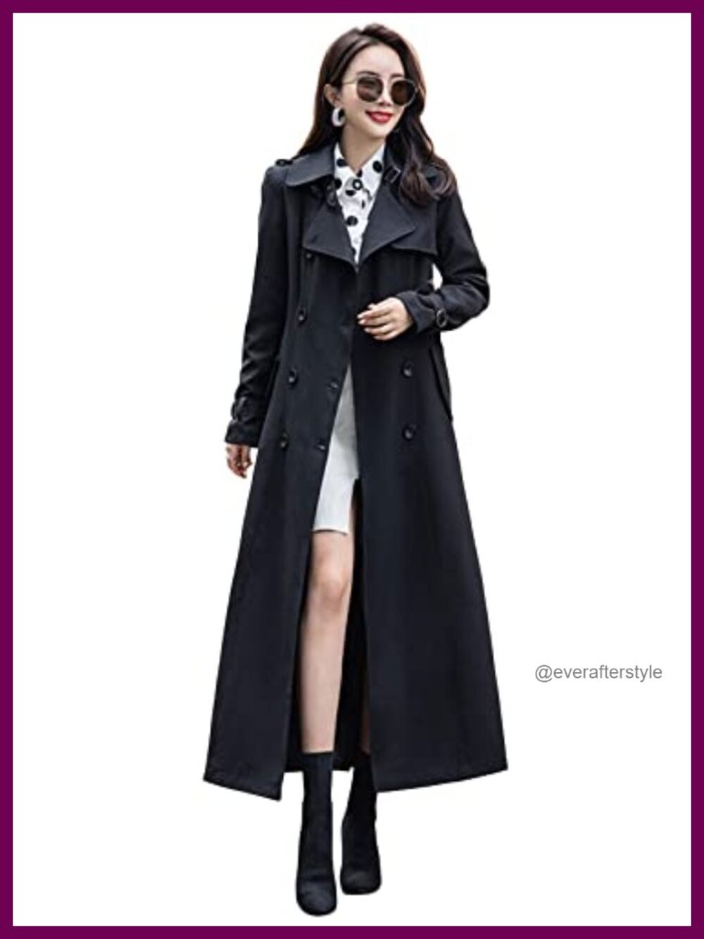 Women's Double Breasted Trench Coat Long Sleeve Slim Fully Lined Overcoat